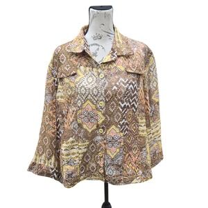 Southern Lady -662 NWT Sheer Button Down Top Lightweight Yellow Cupcake‎ XL